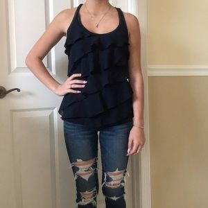 Navy ruffled tank